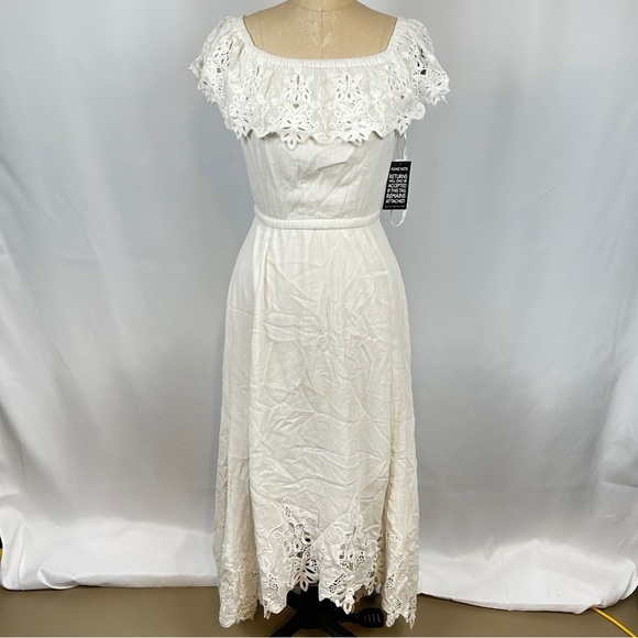 NEW Rachel Zoe Collection Halsey Off-the-Shoulder Maxi Dress Ivory Ecru Lace XS - Picture 4 of 16